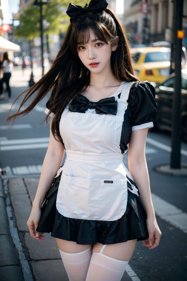    AI美女-拟实-黑白女仆裙街拍-18禁 户外性感女仆黑丝私房大尺度诱惑写真第79张图片