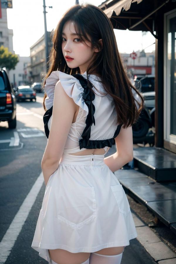    AI美女-拟实-黑白女仆裙街拍-18禁 户外性感女仆黑丝私房大尺度诱惑写真第82张图片