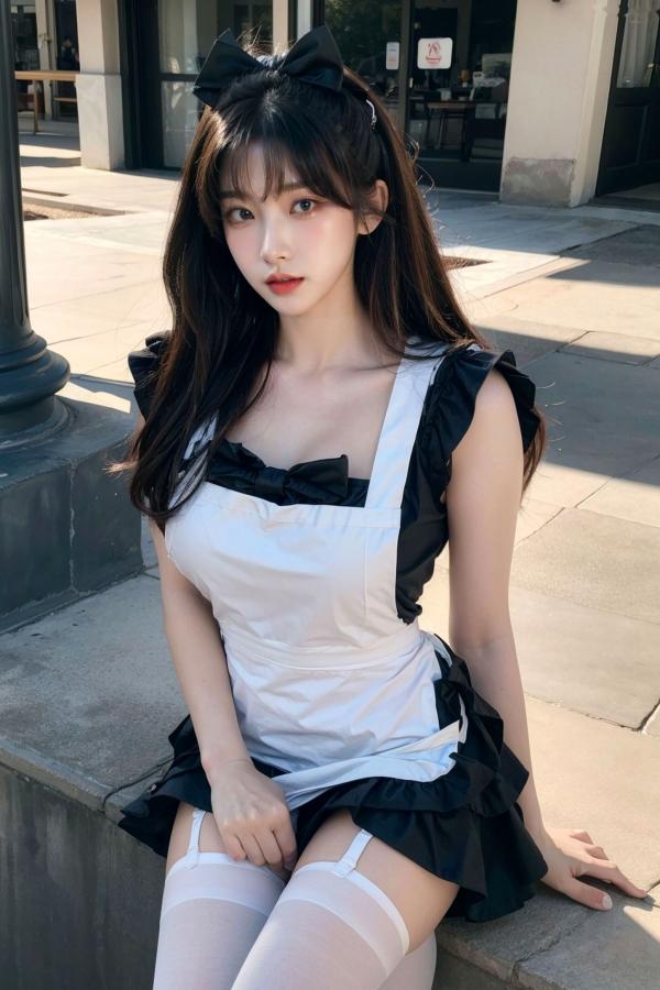    AI美女-拟实-黑白女仆裙街拍-18禁 户外性感女仆黑丝私房大尺度诱惑写真第83张图片