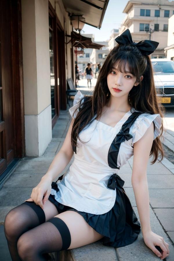   AI美女-拟实-黑白女仆裙街拍-18禁 户外性感女仆黑丝私房大尺度诱惑写真第85张图片