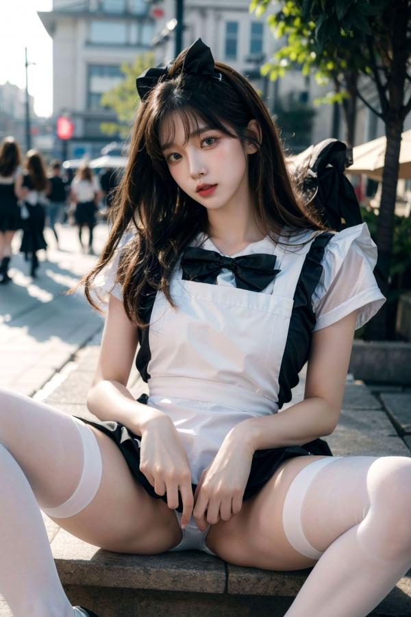    AI美女-拟实-黑白女仆裙街拍-18禁 户外性感女仆黑丝私房大尺度诱惑写真第86张图片