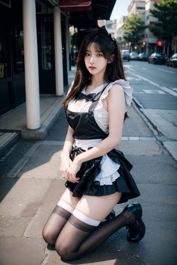    AI美女-拟实-黑白女仆裙街拍-18禁 户外性感女仆黑丝私房大尺度诱惑写真第88张图片