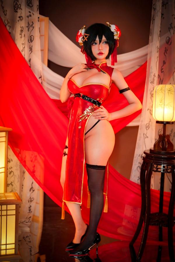 Potato Godzilla  Potato-Godzilla-Cheongsam-红色旗袍 性感国风改良旗袍角色扮演写真第4张图片