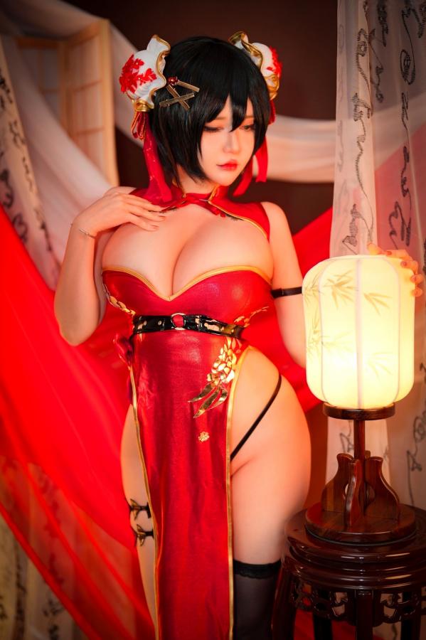 Potato Godzilla  Potato-Godzilla-Cheongsam-红色旗袍 性感国风改良旗袍角色扮演写真第9张图片