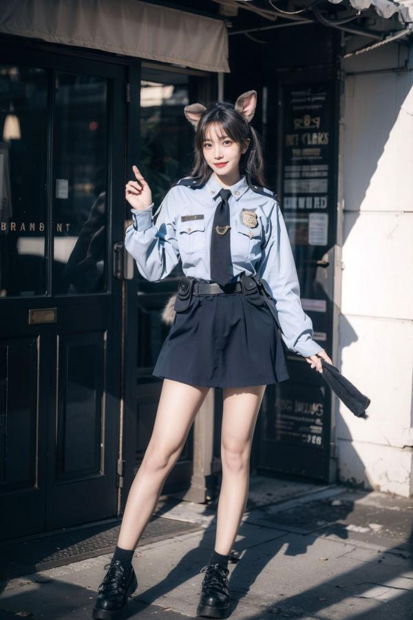    AI美女-拟实-兔耳女警街拍-纯净版 | 甜美萌系角色扮演户外写真第17张图片