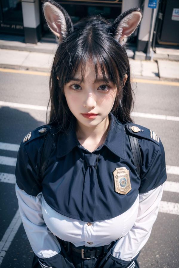    AI美女-拟实-兔耳女警街拍-纯净版 | 甜美萌系角色扮演户外写真第25张图片