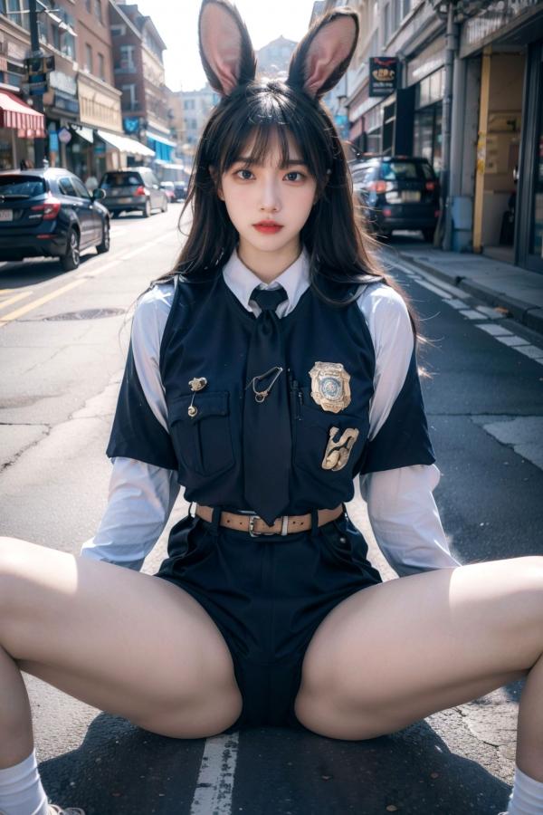    AI美女-拟实-兔耳女警街拍-纯净版 | 甜美萌系角色扮演户外写真第27张图片