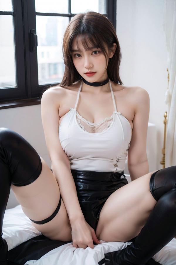   AI美女-拟实-黑色长皮靴情趣黑胶衣-室内私房性感美腿魅惑写真第38张图片