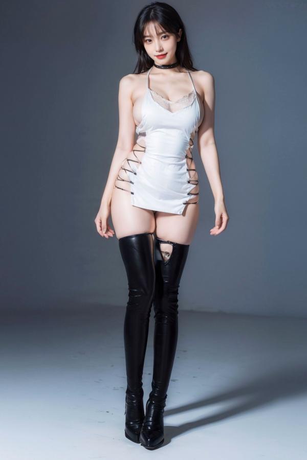  AI美女-拟实-黑色长皮靴情趣黑胶衣-室内私房性感美腿魅惑写真第54张图片