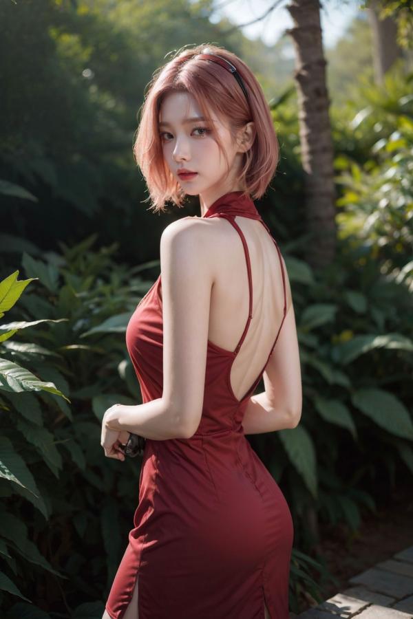    AI美女-拟实-酒红色情趣旗袍 大尺度无圣光诱惑写真第6张图片