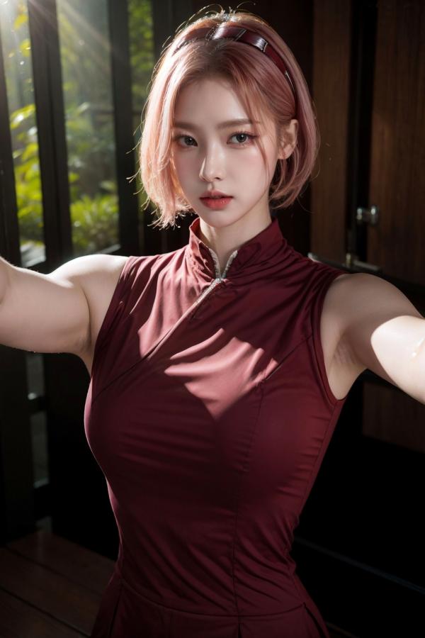    AI美女-拟实-酒红色情趣旗袍 大尺度无圣光诱惑写真第7张图片