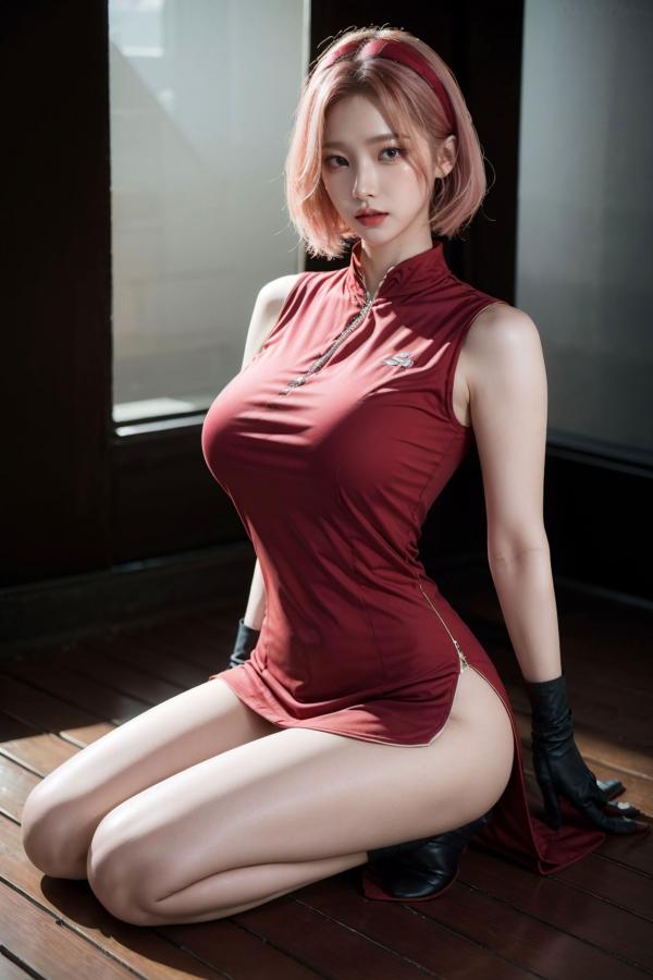    AI美女-拟实-酒红色情趣旗袍 大尺度无圣光诱惑写真第15张图片