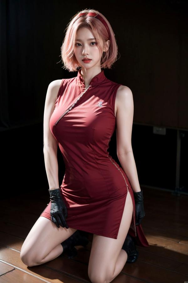    AI美女-拟实-酒红色情趣旗袍 大尺度无圣光诱惑写真第30张图片