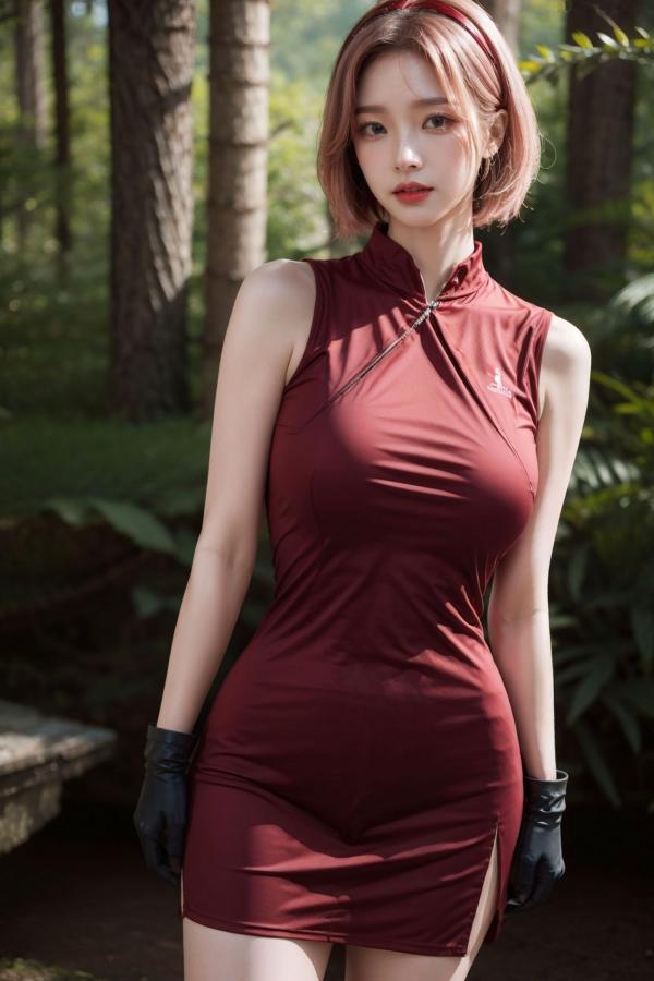    AI美女-拟实-酒红色情趣旗袍 大尺度无圣光诱惑写真第32张图片