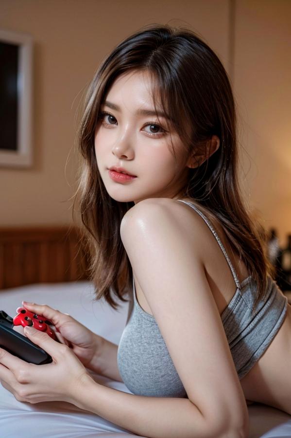    AI美女-拟实-床上的游戏美女-18禁 | 拟实CG性感私房床照 卧室极品尤物大尺度写真第1张图片