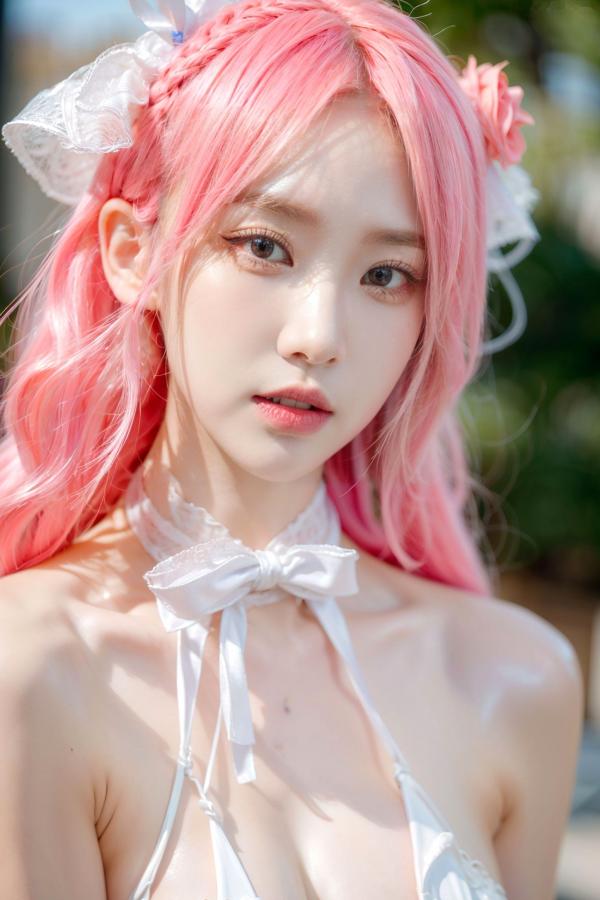   AI美女-拟实-粉红色长发白色蕾丝超小内衣-18禁-私房写真大尺度极品诱惑第20张图片