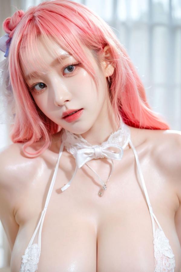   AI美女-拟实-粉红色长发白色蕾丝超小内衣-18禁-私房写真大尺度极品诱惑第80张图片