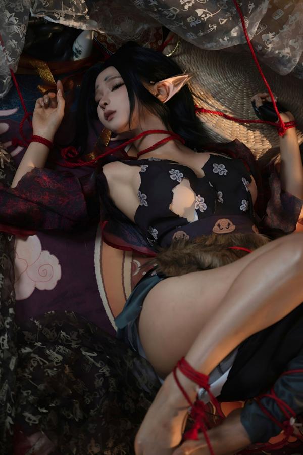   蠢沫沫《黑神话：悟空》萍萍Cosplay 妖魅红绳古风性感写真第100张图片