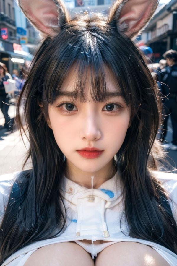   AI美女-拟实-兔耳女警街拍 户外性感制服诱惑角色扮演大尺度写真第39张图片