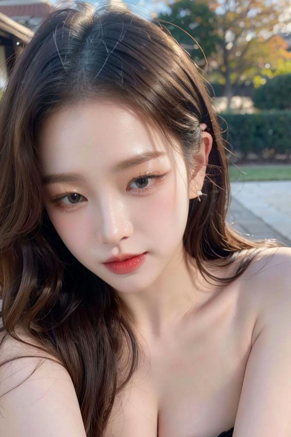   AI美女-拟实-印花抹胸黑短裙时尚修身户外性感街拍写真第74张图片