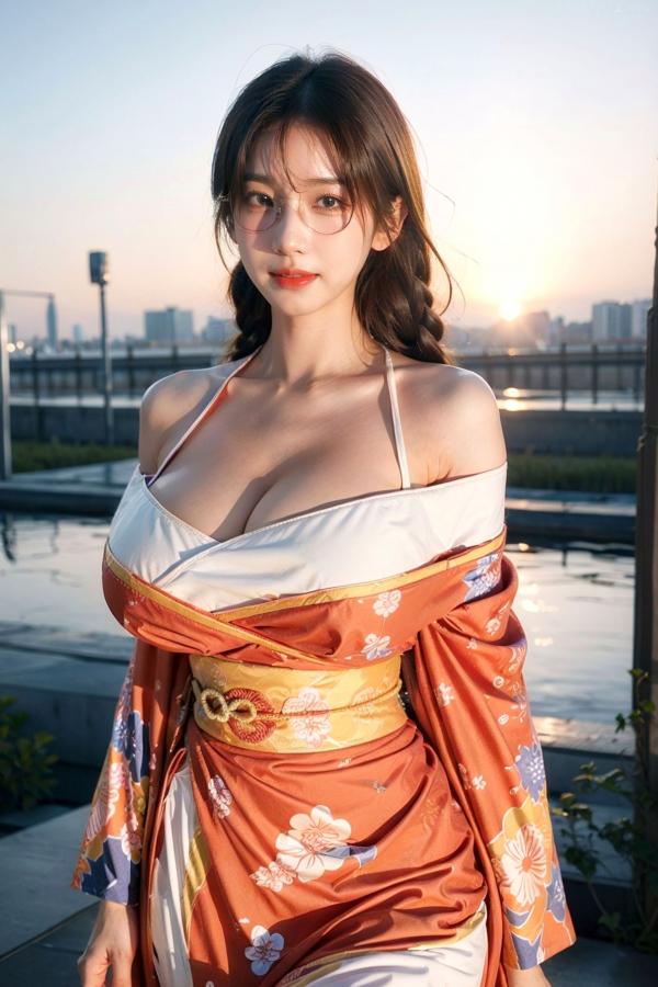   AI美女-拟实-橘黄忍者服街拍 阳光户外和服写真 极品丰满曲线诱惑第6张图片