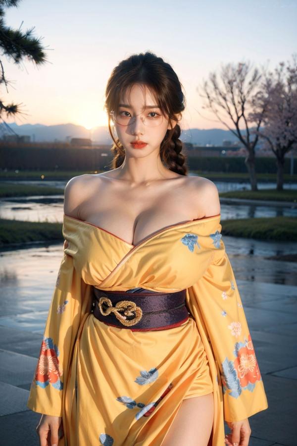   AI美女-拟实-橘黄忍者服街拍 阳光户外和服写真 极品丰满曲线诱惑第13张图片