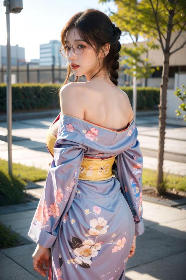   AI美女-拟实-橘黄忍者服街拍 阳光户外和服写真 极品丰满曲线诱惑第15张图片