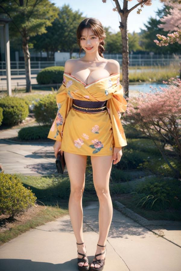   AI美女-拟实-橘黄忍者服街拍 阳光户外和服写真 极品丰满曲线诱惑第20张图片