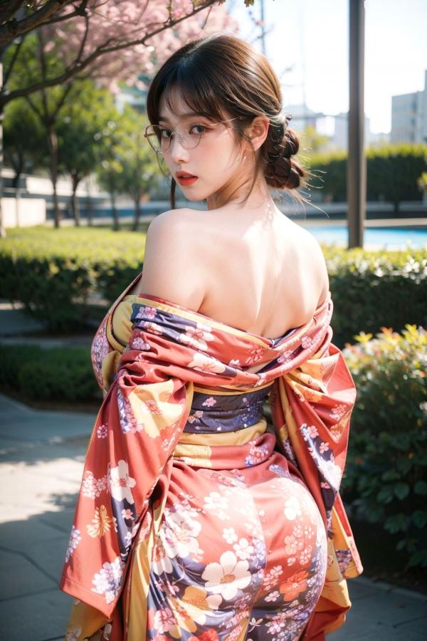   AI美女-拟实-橘黄忍者服街拍 阳光户外和服写真 极品丰满曲线诱惑第43张图片