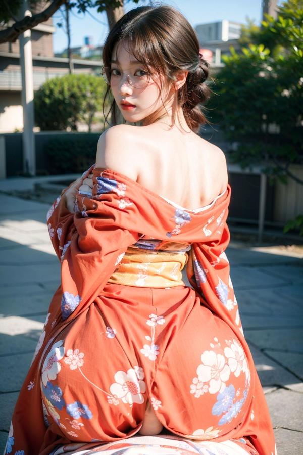   AI美女-拟实-橘黄忍者服街拍 阳光户外和服写真 极品丰满曲线诱惑第52张图片
