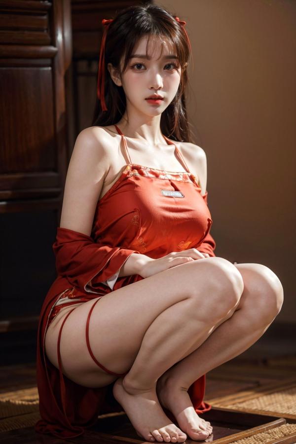   AI美女-拟实-古风红肚兜美女-18禁 闺房古典内衣诱惑私房写真第8张图片