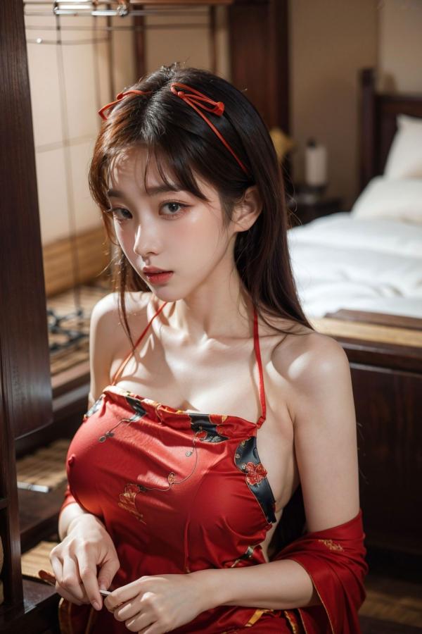   AI美女-拟实-古风红肚兜美女-18禁 闺房古典内衣诱惑私房写真第13张图片