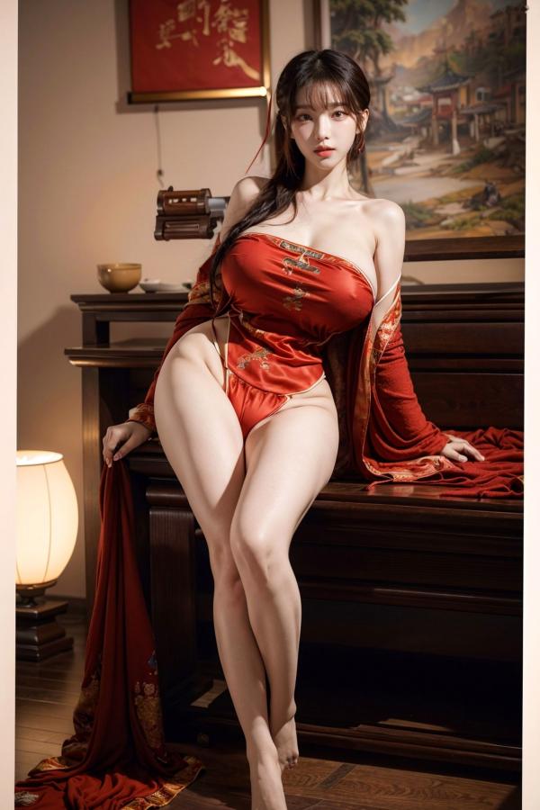   AI美女-拟实-古风红肚兜美女-18禁 闺房古典内衣诱惑私房写真第24张图片