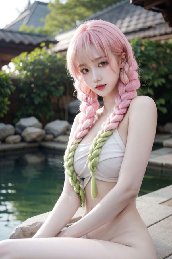   AI美女-拟实-粉色双辫子少女 户外泳池大尺度极品私房写真第6张图片