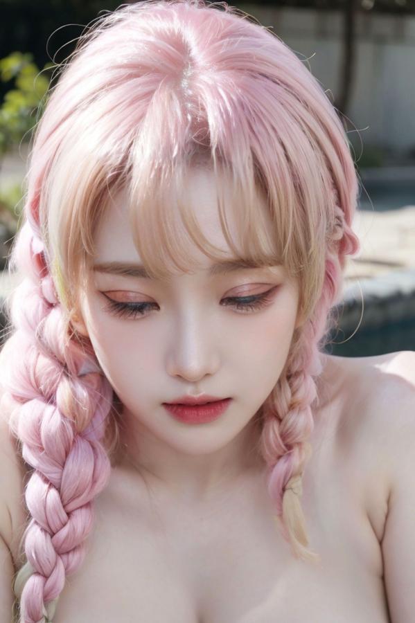   AI美女-拟实-粉色双辫子少女 户外泳池大尺度极品私房写真第72张图片