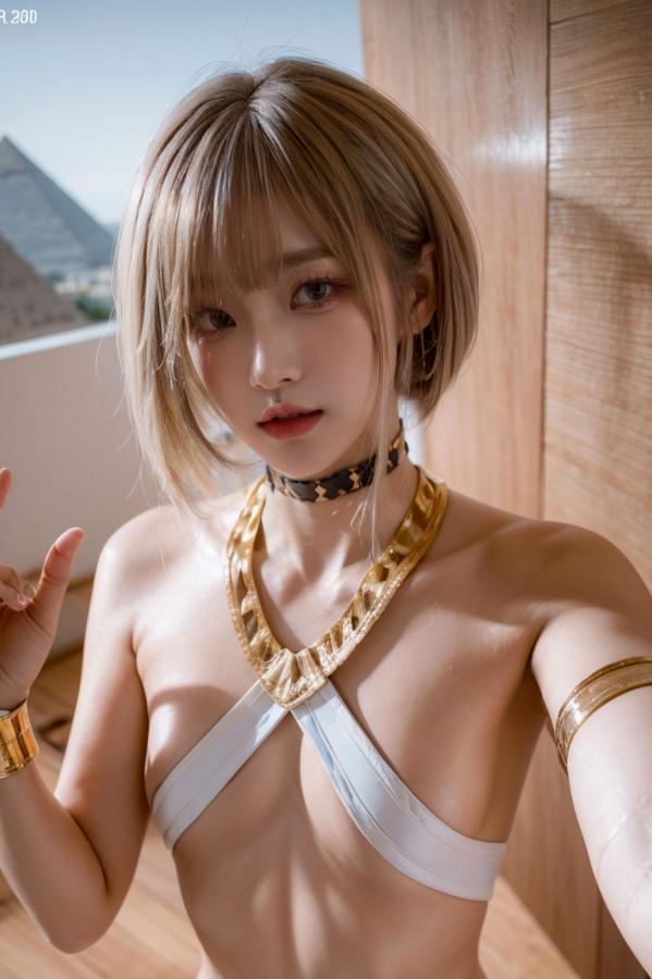    AI美女-拟实-金色短发埃及金字塔 异域风情性感大尺度私房写真第26张图片
