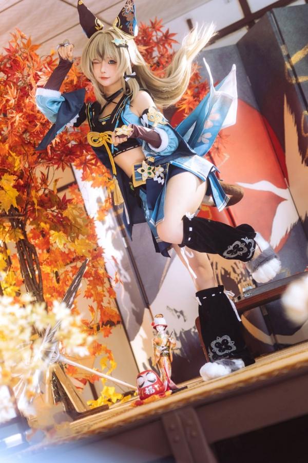 蠢沫沫  蠢沫沫《原神》绮良良Cosplay写真 纸箱猫娘和风枫叶萌系可爱美图第11张图片