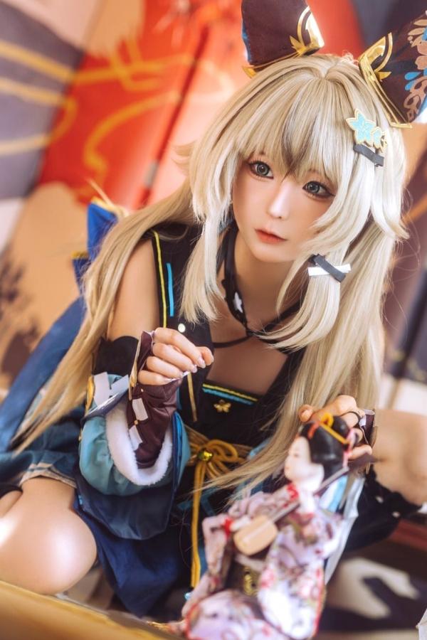 蠢沫沫  蠢沫沫《原神》绮良良Cosplay写真 纸箱猫娘和风枫叶萌系可爱美图第17张图片