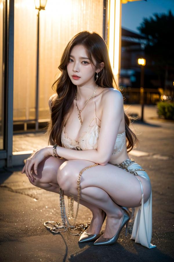    AI美女-拟实-金色珠链内衣户外-夜色大尺度性感女神写真第8张图片