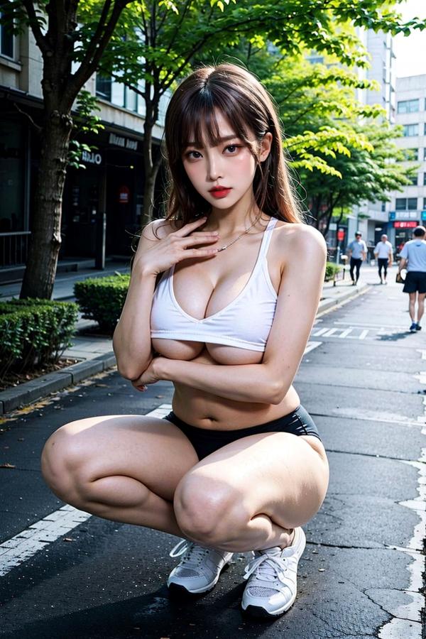   AI美女-拟实-白色运动吊带街拍 阳光户外极品性感女神写真第12张图片