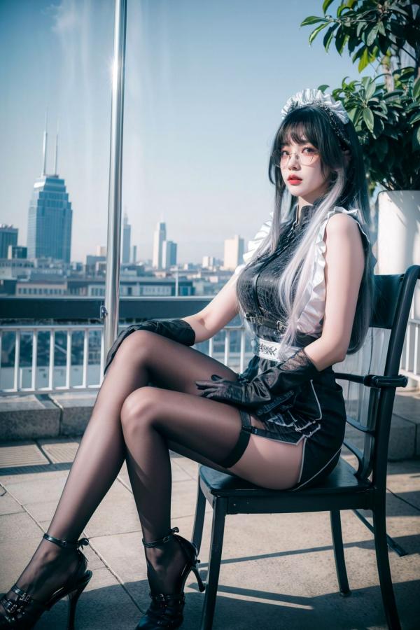    AI美女-拟实-哥特风眼镜女仆 极品爆乳皮革制服黑丝性感诱惑写真第2张图片