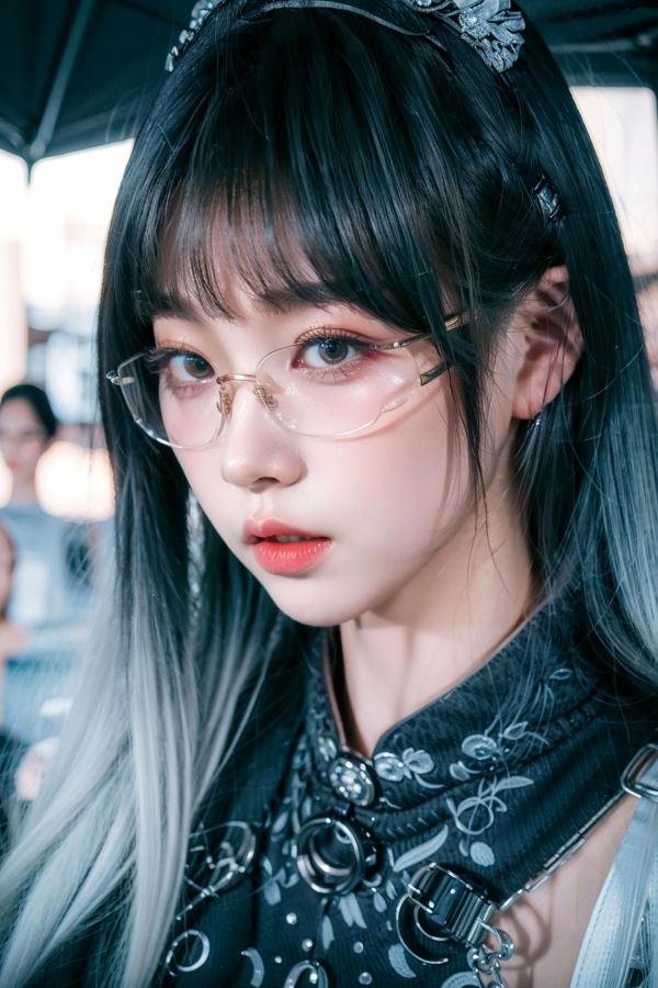   AI美女-拟实-哥特风眼镜女仆 极品爆乳皮革制服黑丝性感诱惑写真第5张图片