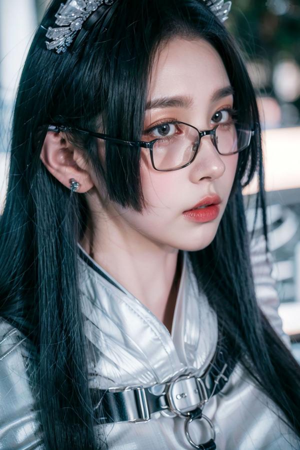    AI美女-拟实-哥特风眼镜女仆 极品爆乳皮革制服黑丝性感诱惑写真第8张图片