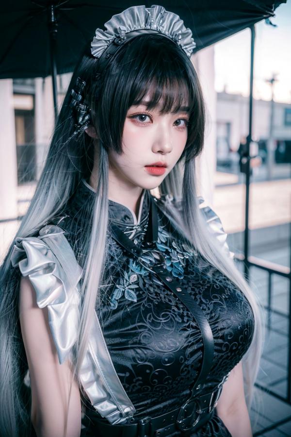    AI美女-拟实-哥特风眼镜女仆 极品爆乳皮革制服黑丝性感诱惑写真第12张图片