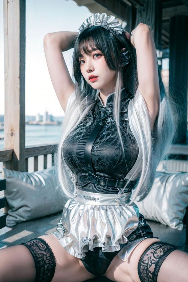    AI美女-拟实-哥特风眼镜女仆 极品爆乳皮革制服黑丝性感诱惑写真第49张图片