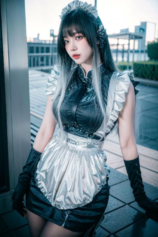    AI美女-拟实-哥特风眼镜女仆 极品爆乳皮革制服黑丝性感诱惑写真第71张图片