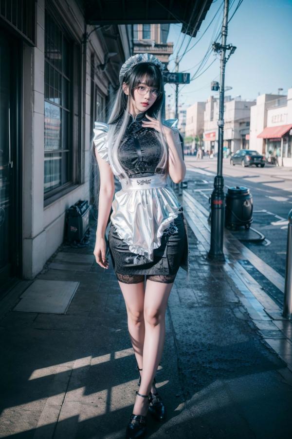    AI美女-拟实-哥特风眼镜女仆 极品爆乳皮革制服黑丝性感诱惑写真第72张图片