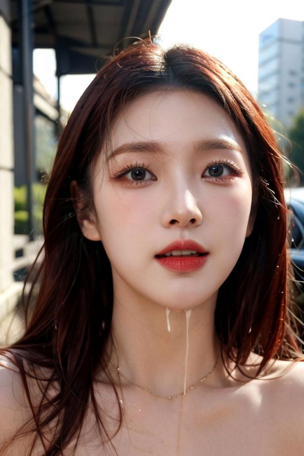   《AI美女-拟实-情趣古风露背旗袍-红色版》户外街拍性感国风写真第39张图片