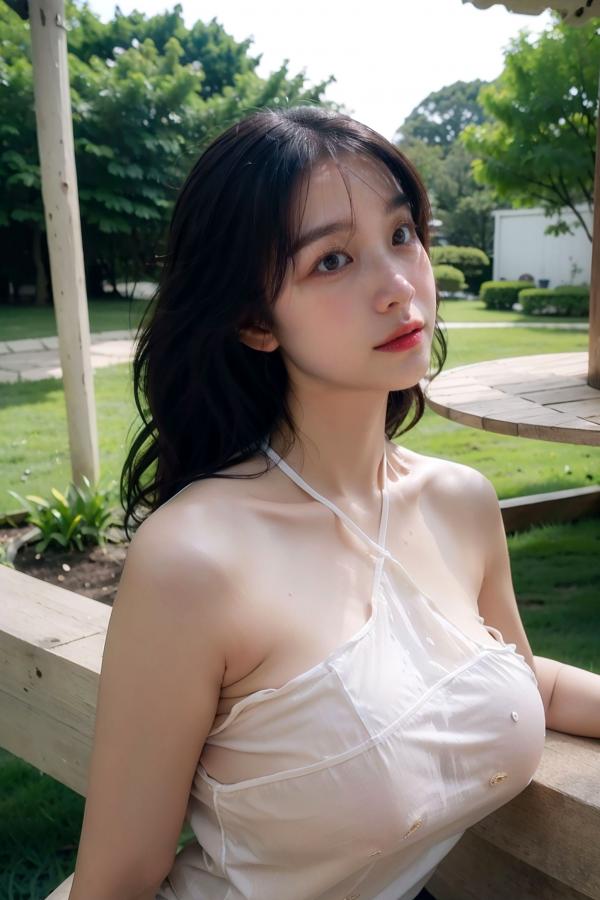   AI美女-拟实-乳白色肚兜户外庭院阳光写真 极品身材清纯性感诱惑第5张图片