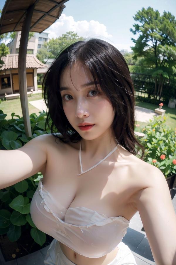   AI美女-拟实-乳白色肚兜户外庭院阳光写真 极品身材清纯性感诱惑第8张图片